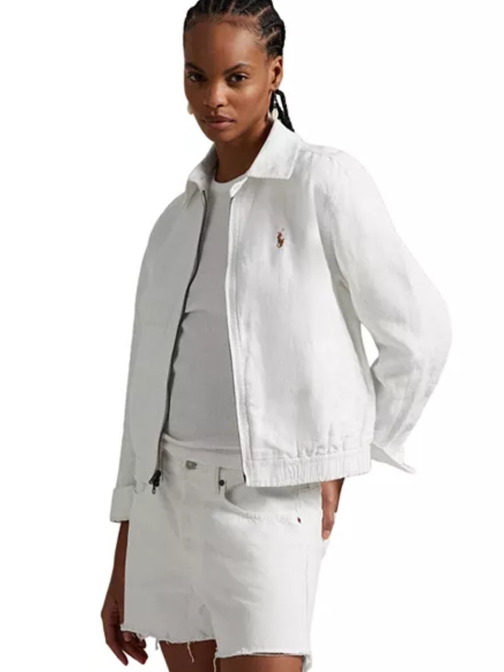 Polo Ralph Lauren Linen Windbreaker White Zip-Front Jacket, XS S M L